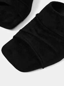 Mnmlis Women's Black Spring/Summer Fashion Versatile New Square Toe Ruched Slip-On Wedge Sandals, Suitable For Dating And Commuting - Black - View 3
