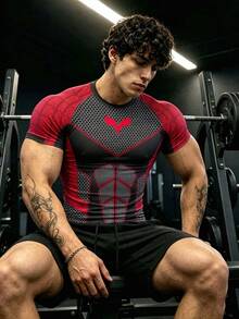 Coreblaze Men's Geometric Print Raglan Short Sleeve Sports T-Shirt, Gym - Black - View 6