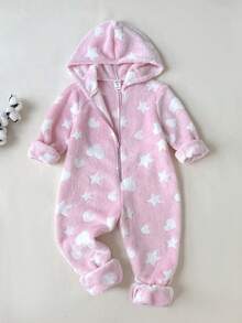 SHEIN 女童少女粉色卡通毛絨連帽冬季連身褲 寬鬆柔軟舒適 百搭休閒日常穿著 - 粉色 - 查看 5