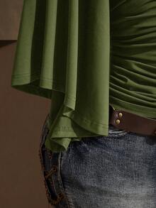 SHEIN ICON 女款大尺碼抓褶修身露肩上衣 - 軍綠色 - 查看 9
