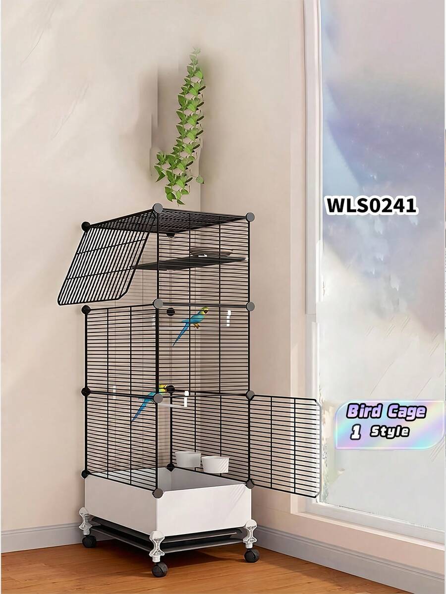 1pc Spliceable Height Adjustable Bird Cage With Pull Out Drawer Tray Easy Clean Removable Metal Base Movable Stand 360 Swivel Casters For Cockatiel Conure Budgie Parrot Lovebird Canary Finch Indoor Outdoor Pet Aviary Home Gift - Assembly Type - View 1
