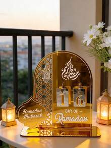 1pc Ramadan Countdown Calendar, Ramadan Auspicious Calendar (With Base, Numbers Can Be Replaced), Ramadan And Eid DIY Countdown Decoration, 3D Acrylic Mirror Moon Calendar Countdown Atmosphere Decoration - Multicolor - View 6
