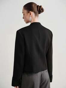 Aveloria Modichic Black Court Style Short Stand Collar Jacket Military Style Elegant Frog Button Swallowtail Waist-Cinching Blazer Women's Slim Fit Spring/Autumn Dinner - Black - View 2