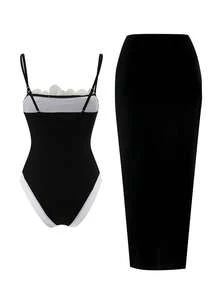 Swim Oasis 2026 Spring/Summer New Plus Size One-Piece Swimsuit, Fashionable High-End Elegant Floral One-Piece Swimsuit For Women - Black - View 2