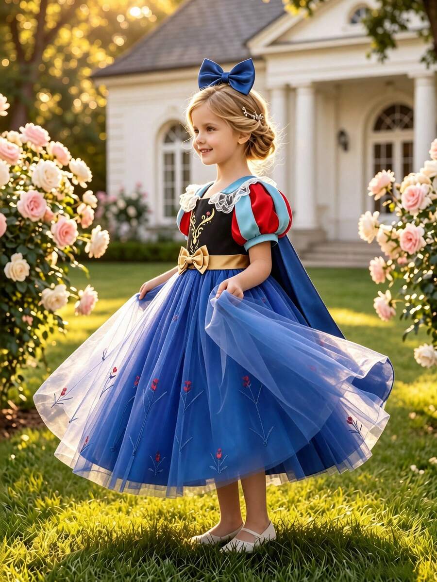SHEIN Glamorique Kids Girls Princess Dress, Blue Princess Dress, Puff Sleeve, Royal Blue Tulle Tutu Dress, Birthday Party, Wedding Dress, Partywear Winter