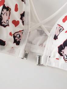 Betty Boop x SHEIN Bra Wanita Motif Kartun dengan Desain Silang dan Penutup Depan - Putih - View 11