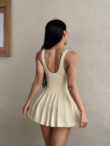Dewbera Dewbera 1pc Solid Color Skirt Design Women's Sports Dress - Yellow - View 2