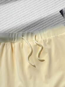 SHEIN Teen Girl Teen Girls Knitted Solid Color Drawstring Casual Fitted Mini Skirt, Versatile For Outings - Yellow - View 5