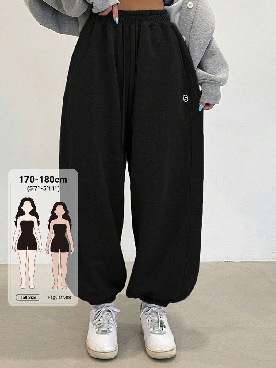 Dazy Tall 女款鬆緊腰寬鬆街頭休閒運動長褲 - 黑色 - 查看 1