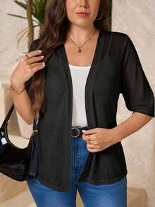 Comfylo Chaqueta casual versátil de talla grande de unicolor - Negro - Ver 6
