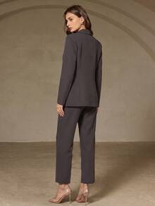 Women's Solid Color Elegant Style Blazer 2-Piece Set - Dark Grey - View 2