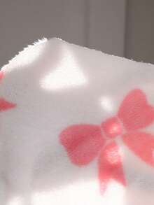SHEIN 新生兒連帽連身衣，可愛粉色蝴蝶結印花法蘭絨，柔軟親膚嬰兒連身衣，冬季款 - 粉色 - 查看 4