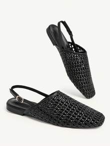 CUCCOO CHICEST Women's Shoes Spring And Summer Flat Bottom Square Toe Shoes Rear Strap Mules Shoes Versatile Elegant And Fashionable Wear Fall Shoes - Black - View 10