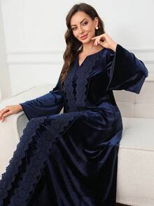 Al Najma Women's Elegant Lace Decor Arabian Dress - Blue - View 6