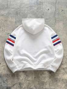 SHEIN 兒童青少年男孩秋冬休閒條紋印花運動衫 - 白色 - 查看 3