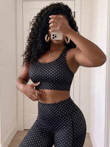SHEIN Core Rhythm Women's Polka Dot Print Tank Top And Fitted Leggings Sports Set - Multicolor - View 5
