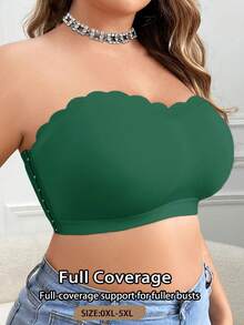 SHEIN Plus Size Wireless Bandeau Bra Single Piece - Army Green - View 3