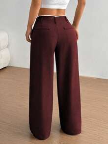 SHEIN Unity Pantalones casuales rectos y estilizantes para mujer - Burdeos - Ver 2