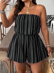 SHEIN VCAY Plus Floral Print Tube Romper Spring Summer Women - Black and White - View 1