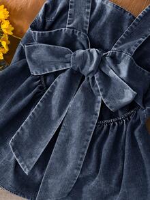 CosyJoli Blus Kasual Wanita Ukuran Besar Warna Biru dengan Desain Pita di Belakang untuk Beraktivitas di Luar Rumah, Model Baru 2026 - Navy Blue - View 3