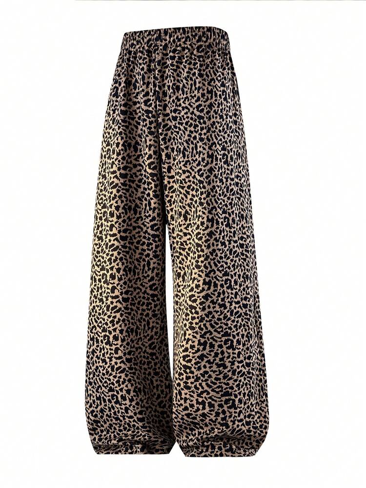 STEELVANCE Men's Casual Leopard Print Drawstring Waist Sports Long Pants - Coffee Brown - View 2