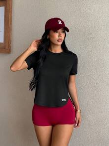 Dewbera Dewbera Casual Sporty Athleisure Versatile Short Sleeve Sportswear Gym Workout Black And White Summer - Black - View 3