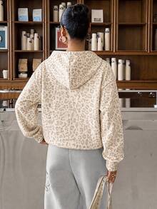 Muchica Lässiger minimalistischer College-Stil Vintage hellfarbiger Leopardenmuster Sweatshirt - Verschiedenfarbig - Übersicht 2