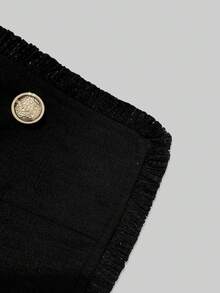 Balvessa Women's Black Patchwork Frayed Hem Short Jacket - Black - View 7