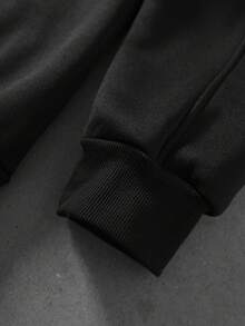 ROMWE MEN 男士重磅藝術字體毛巾刺繡街頭寬鬆版型連帽衛衣 - 黑色 - 查看 6