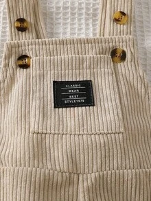 SHEIN Playful Pals 男宝宝0-3岁卡其色字母刺绣灯芯绒连体裤，适合外出、休闲、生日派对 - 卡其色 - 查看 5