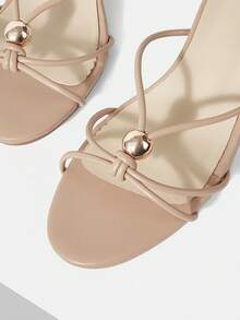 Mnmlis Fashion Classic Apricot Striped Sandals Commuter High Heel Sandals - Apricot - View 5