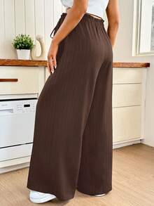 SHEIN Maternity Casual Versatile Solid Color Wide Leg Pants - Coffee Brown - View 2