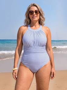 Swim Lushoire 2026 Spring/Summer New Plus Size 1pc Minimalist Striped Swimsuit - Multicolor - View 6