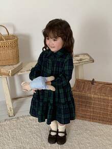 DAZY Infant/Toddler (Girl) Plaid Collar Long Sleeve Spring/Summer Dress - Green - View 4