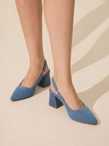CUCCOO BASICS Women's Fashion Fabric Strap-On Thick Heel Thick Sole Pointed Fabric Commuter Lace-Up Sandals, Suitable For Dates, Parties And Holidays, Suitable For - Sky Blue 2 - View 2