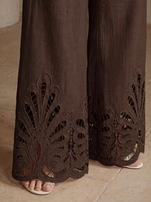 Anewsta Elegant And Sophisticated Women's 2 Pieces Set With Water-Soluble Lace Patchwork Design, Suitable For Commuting, Dating, Afternoon Tea And Light Social Occasions - Coffee Brown - View 6