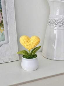1件可愛編織愛心造型盆栽裝飾品，手工鉤針仿真植物，小型桌面裝飾，浪漫家居辦公室房間裝飾禮物 - 彩色 - 查看 17