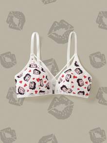 Betty Boop x SHEIN Bra Wanita Motif Kartun dengan Desain Silang dan Penutup Depan - Putih - View 3