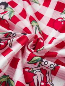 Betty Boop x SHEIN Women's Plaid Cherry Print Casual Everyday Hipster Panties - Red - View 14