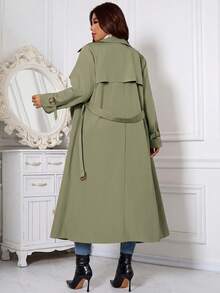 SHEIN Clasi Plus Size Fashion Elegant Double-Breasted Pocket Long Sleeve Trench Coat - Mint Green - View 7