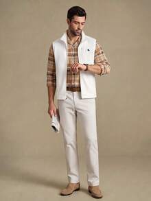 Lornavo Men's Knight Pattern Zipper Casual Daily Travel Vest - White - View 7