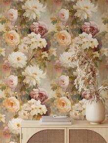 1PC Removable Reusable Self Adhesive Vintage Floral Wallpaper Peel And Stick Decorative Film For Bedroom Living Room Cabinet Shelf Liner Home Renovation Waterproof Oilproof Easy Clean Freshen Up Decor - multicolor - View 3