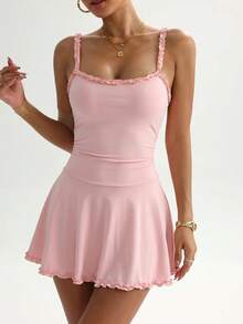 Dewbera Dewbera Women's Solid Color Pleated Casual Daily Sports Dress - Pink - View 6