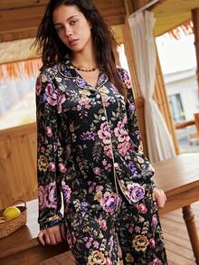 Lullawish Conjunto de pijama casual de mujer con estampado floral bohemio para vacaciones - Multicolor - Ver 3
