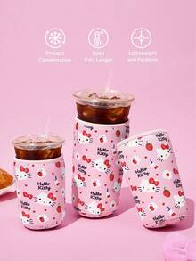 HELLO KITTY AND FRIENDS | SHEIN 1件裝可愛印花布製杯套，潛水布保溫材質，可重複使用，S/M/L三種尺寸，適用於不同盎司咖啡杯 - 粉色 - 查看 2