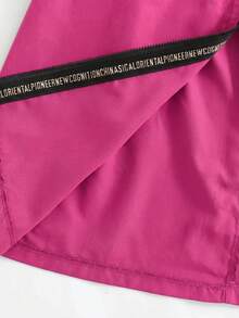 SHEIN 小女孩青少年女孩休閒字母裝飾寬鬆文字印花連帽口袋中長版派克大衣 J 開學季秋冬款 - 玫紅色 - 查看 6