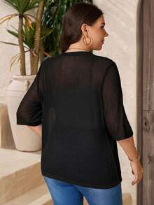 Comfylo Chaqueta casual versátil de talla grande de unicolor - Negro - Ver 2