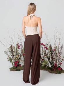 PRISCILA ESCOTO PRISCILA ESCOTO Tie Backless Sequin Knit Top, Sequin Embroidery Halter Top ,All Season, Y2K Top, Autumn Women's Clothing Winter Chic Spring Casual - Apricot - View 2
