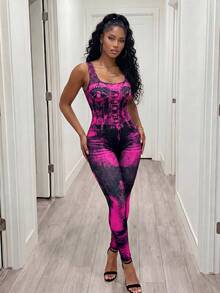 BamGleam Women's Denim Effect Casual Sleeveless Jumpsuit - Multicolor - View 5