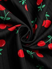 Sweetra Body de talla grande con estampado de cerezas, cuello corazón, espalda descubierta, hombros con lazo y acanalado - Multicolor - Ver 5